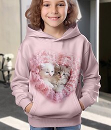 cheap -Girls' 3D Cat Hoodie Pullover Long Sleeve 3D Print Fall Winter Active Fashion Cute Polyester Kids 3-12 Years Outdoor Casual Daily Regular Fit