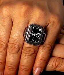 cheap -Vintage Punk Finger Watch Mini Elastic Strap Alloy Watches Couple Rings Jewelry Clock Retro Roman Quartz Watch Rings Women Men