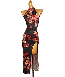 economico -ballo salsa vestito da ballo latino splicing allenamento da donna senza maniche alta spandex seta ghiaccio