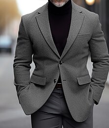 billiga -Herr Kavaj Företag Bröllopsfest Mode Ledigt Vinter Vår & Höst Ullblandning Slät Ficka Ledigt / vardag Enkelknäppt Blazer Svart Vinröd Marinblå Grå