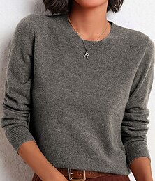 cheap -Women's Pullover Sweater Jumper Crew Neck Ribbed Knit Polyester Oversized Fall Winter Outdoor Daily Going out Stylish Casual Soft Long Sleeve Solid Color Black White Yellow S M L