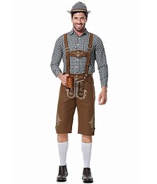 זול -Oktoberfest לדרהוזן חולצה בוואריה בוואריה German כרי דשא בגדי ריקוד גברים בד בסגנון מסורתי חולצה מכנסיים קצרים כובע