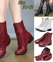 abordables -bottes de danse en cuir rouge à lacets pour femmes avec fermeture éclair latérale, confortables et élégantes pour différents styles de danse, parfaites pour les performances et les répétitions