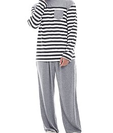 abordables -Hombre Ropa de salón Pijama Conjunto pijama Top y pantalón de pijama 2 Piezas Raya Elegante Casual Confort Hogar Diario Mezcla de Algodón Comodidad Cuello Barco Manga Larga Camiseta Pantalón Correa
