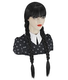 お買い得  -ウィッグ 女性 女の子 ロング 黒 編み込み ウィッグ 女の子用 かわいい 柔らかい