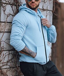 baratos -Homens Moletom com zíper Full Zip Hoodie Rosa Azul Cinzento Com Capuz Tecido Zip Up Desportos e Ar livre Diário Feriado Poliéster Roupa de rua Legal Casual Primavera & Outono Roupa Moletons Moletons