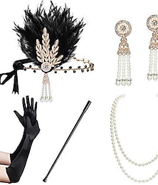 Χαμηλού Κόστους -Βίντατζ 1920 Το Great Gatsby Κορδέλα μαλλιών του 1920 Σετ αξεσουάρ Κρεμαστό Σκουλαρίκι Τσάρλεστον Γυναικεία Φτερό Μασκάρεμα Φεστιβάλ Γάντια