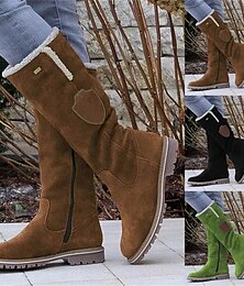 abordables -Botas altas de gamuza para mujer con forro polar - botas casuales de invierno marrones para actividades al aire libre