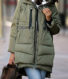 cheap -Women's Winter Coat Fleece Parka Warm Military Puffer Jacket Zip up Hooded Coat with Pocket Outerwear Long Sleeve Fall Army Green