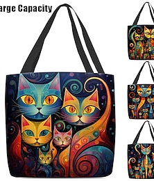 baratos -Mulheres Sacola de Viagem Bolsa de ombro Sacola De Lona Tecido Oxford Compras Feriado Estampado Grande Capacidade Dobrável Leve Gato 3D Cat A Cat B Cat C