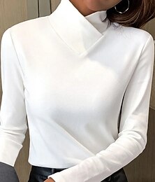 abordables -Mujer Camiseta Tops elegantes Plano Moda Manga Larga Escote en Pico Tops regulares San Valentín Diario Fin de semana Negro Blanco Rosa Azul Piscina Marrón Otoño invierno