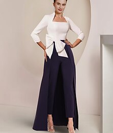 levne -Overal  kalhotový kostým pro matku nevěsty Formální svatební host Elegantní párty Hranatý výstřih Kotníková délka Stretch látka 3/4 dlouhý rukáv s mašlí Barevné bloky volná velikost na míru