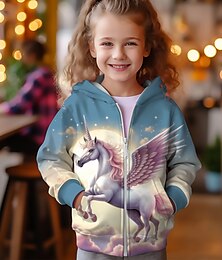 cheap -Girls' 3D Unicorn Hoodie Coat Outerwear Long Sleeve 3D Print Fall Winter Active Fashion Cute Polyester Kids 3-12 Years Outdoor Casual Daily Regular Fit