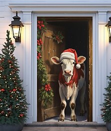 billige -juledørdekorasjoner kudørdeksler dørteppe dørgardindekorasjon julebakgrunn dørbanner til inngangsdør feriefest dekorutstyr