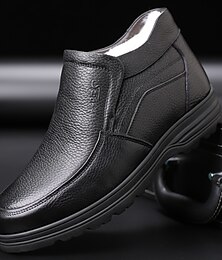 abordables -Botines de piel marrón sin cordones para hombre: forro cálido de invierno, zapatos casuales cómodos para usar al aire libre