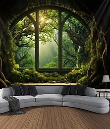 halpa -ikkunanäkymä metsä roikkuu kuvakudos seinä taide iso kuvakudos seinämaalaus sisustus valokuva tausta peitto verho koti makuuhuone olohuoneen sisustus