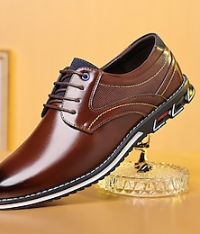 cheap -Men's Oxfords Derby Shoes Walking Casual Daily Office & Career Leather Comfortable Lace-up Bark brown Black Spring Fall