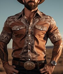 cheap -Men's Paisley Shirt Western Shirt Cowboy Shirt Long Sleeve Vintage Casual Western Style Outdoor Street Casual Daily Fall & Winter Turndown Buttons Print Brown
