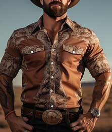 voordelige -Paisley Vintage Casual Western stijl Voor heren Overhemd Cowboyshirt Buiten Straat Casual / Dagelijks Herfst winter Strijkijzer Lange mouw Bruin S M L Overhemd