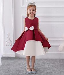 cheap -Kids Girls' Party Dress Solid Color Sleeveless Formal Performance Wedding Tie Knot Daily Princess Beautiful Cotton Polyester Knee-length Party Dress Flower Girl's Dress Spring Fall Winter 3-10 Years