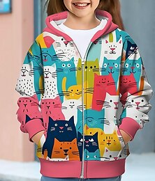cheap -Girls' 3D Cat Hoodie Coat Outerwear Long Sleeve 3D Print Fall Winter Active Fashion Cute Polyester Kids 3-12 Years Outdoor Casual Daily Regular Fit
