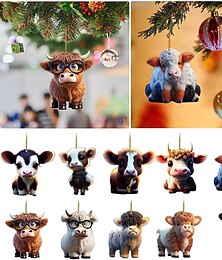 economico -Set di 10 pezzi Ornamentali per Albero di Natale Decorazioni Appese Mucca Carina Ornamento di Natale Mucca 2025 Nuovo Ornamento in Acrilico 2D Decorazioni per Feste di Capodanno Decorazioni Appese