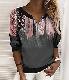 billige -Dame Sweatshirt Med Lynlås Sweatshirt bluse Leopard Afslappet Sport Trykt mønster Kvartals lynlås Gul Lyserød Blå Aktiv Sportstøj Halv lynlås Langærmet Top Mikroelastisk Efterår vinter