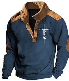 abordables -Homme Imprimés Photos Foi Sweats Sweat shirt Sweat manche longue Sweat-shirt Mao du quotidien Décontractées Millésime Rétro 3D effet Vacances Sortie Vêtement de rue Boutons Printemps & Automne