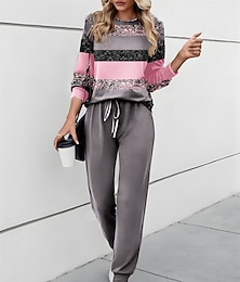 economico -Set di pantaloni e felpa attivi da donna in 2 pezzi pantaloni della tuta felpa joggers pantaloni lunghi a maniche lunghe collo rotondo stampa a blocchi di colore casual all'aperto giallo rosa blu
