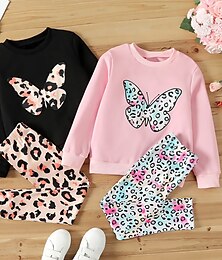 cheap -Girls' 3D Leopard Butterfly Sweatshirt & legging Set Pink Long Sleeve 3D Print Fall Winter Active Fashion Daily Polyester Kids 3-12 Years Crew Neck Outdoor Date Vacation Regular Fit