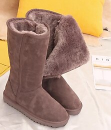 abordables -Botas de invierno de media pantorrilla para mujer con forro polar afelpado: botas de nieve cálidas y acogedoras para uso informal en climas fríos