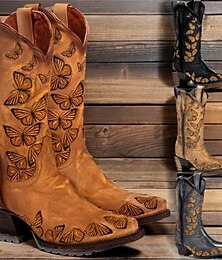 olcso -női western cowboy csizma pillangós hímzéssel és egymásra helyezett sarokkal – tökéletes ranch viselethez és fesztiválokhoz