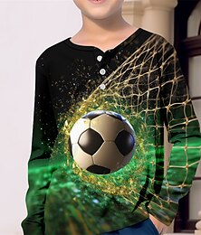 billiga -Pojkar 3D Fotboll henley skjorta Långärmad 3D-tryck Höst Vinter Sport Mode Streetwear Polyester Barn 3-12 år Rund hals Utomhus Ledigt Dagligen Normal