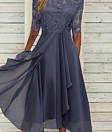 ieftine -rochie de cocktail pentru femei rochie din dantelă rochie midi verde albastru violet jumătate de mânecă broderie florală dantelă toamnă primăvară decolteu elegant clasic invitată la nuntă 2023 s m l