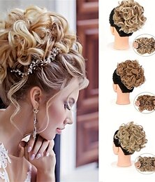 economico -chignon grande e disordinato della sposa, chignon riccio sintetico con fermagli per pettine, copertura updo della coda dei capelli estensione della coda di cavallo capelli finti naturali