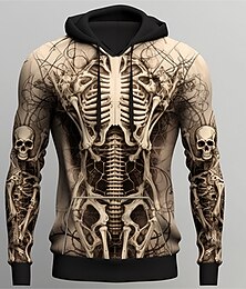 levne -Halloween Den mrtvých Lebka Pánská mikina s kapucí s potiskem Kostra Denní basic Dlouhý rukáv Mikina s kapucí Sportovní Outdoor Sváteční světle hnědá Hnědá Jaro Podzimní Designer