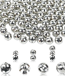 cheap -30pcs Silver Faceted Round Beads Disco Ball Beads Acrylic Ccb Beads Diy Handmade Ear Jewelry Mobile Phone Chain Accessories Material