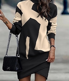 ieftine -Pentru femei Rochie de lucru Rochie casual Rochie teacă Modă Rochie de iarnă Zilnic Rochie Mini Imprimeu Guler de stand Manșon Lung Leopard Floral Potrivire Largă Negru Alb Galben Toamnă Iarnă S M L