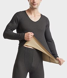 economico -Per uomo Biancheria intima termica Pigiami Set Termico 2 pezzi Liscio Caldo Di tendenza Informale Interni Giornaliero Da letto Poliestere Comfort Caldo Morbido A V Manica lunga maglietta Pantalone