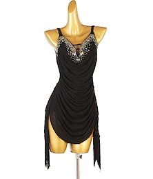 economico -ballo salsa vestito da ballo latino nappa colore puro splicing festa da donna senza maniche chinlon mesh spandex