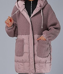 cheap -Women's Parka Mid-Length Puffer Coat Winter Coat Thermal Warm Heated Coat Fall Zipper Fleece Jacket with Pocket Zipper Hoodie Coat Outerwear Long Sleeve Black Brown Gray M