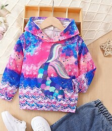 cheap -Girls' 3D Mermaid Hoodie Pullover Long Sleeve 3D Print Fall Winter Active Fashion Cute Polyester Kids 3-12 Years Outdoor Casual Daily Regular Fit