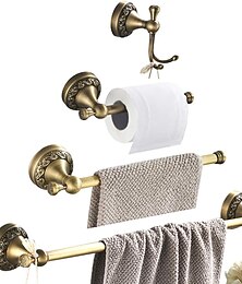 abordables -Porte-serviettes en laiton brossé, ensemble d'accessoires de salle de bain muraux en laiton antique vintage pour percer le mur de douche, crochets pour serviettes de style maison de campagne rétro, porte-papier toilette