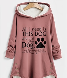 baratos -Moletom com Capuz Feminino Pullover Forrado de Fleece Pijamas Quentes Letra Gráfica Sherpa Impressão Casual Esportiva Botão Quente Fuzzy Moletom Manga Longa Superior Microelástico Outono Inverno