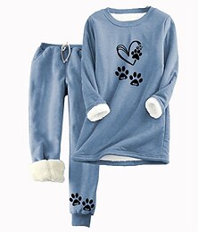 abordables -Conjunto de 2 piezas de chándal cálido diario para mujer sudadera joggers pantalones de manga larga escote redondo impresión de letra casual diario rosa gris claro gris otoño e invierno corte regular