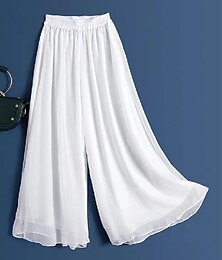 abordables -Femme Ample Pantalon Mousseline de soie Coupe haute Taille haute Toute la longueur Noir Hiver