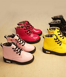 cheap -Girls' Boots Daily Bootie School Shoes Patent Leather Portable Breathability Non-slipping Princess Shoes Big Kids(7years +) Little Kids(4-7ys) Daily Theme Party Walking Strappy Black Yellow Pink