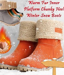 economico -stivaletti da donna in finta pelle scamosciata con fodera in pile e polsino ripiegabile, stivali invernali con tacco a blocco disponibili in più colori