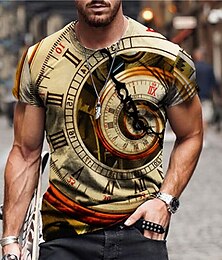 cheap -Clock Fashion Mens 3D Shirt Casual | Blue Summer Cotton | Men'S Unisex Tee Graphic Prints Crew Neck Green Yellow Red Gray 3D Daily Holiday Short Sleeve