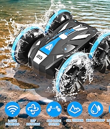 abordables -Vehículo acuático y terrestre con control remoto, vehículo anfibio con efectos especiales, impermeable, pista de atletismo de doble cara, juguete de verano para niños